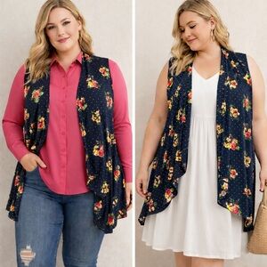 Popana Floral Sleeveless Cardigan
